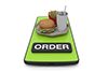 スマートフォンから料理を注文する。アプリで食べ物を頼む。ハンバーガーを注文する。 - 無料イラスト素材｜デリバリーサービス関係 - 2,100×1,400ピクセル
