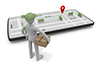 Destination on the app. Deliver the package. Smartphone and delivery person. Transportation business work. -Delivery image Illustration material Free - 2,100 × 1,400 pixels