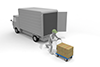 運送トラックと荷物。荷物を台車に載せる。車で荷物を運ぶ。荷物を配達する人物。 - デリバリーイメージ 無料イラスト - 2,100×1,400ピクセル