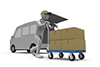 運送トラックと荷物。荷物を台車に載せる。車で荷物を運ぶ。荷物を配達する人物。 - 人物・配達 フリーイラスト - 2,100×1,400ピクセル