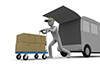 運送トラックと荷物。荷物を台車に載せる。車で荷物を運ぶ。荷物を配達する人物。 -  運輸関係 無料イラスト素材 - 2,100×1,400ピクセル